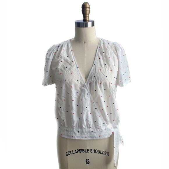 MADEWELL • Short Sleeve Wrap Top in Red and Blue Clipdot - Size S - Picture 5 of 13